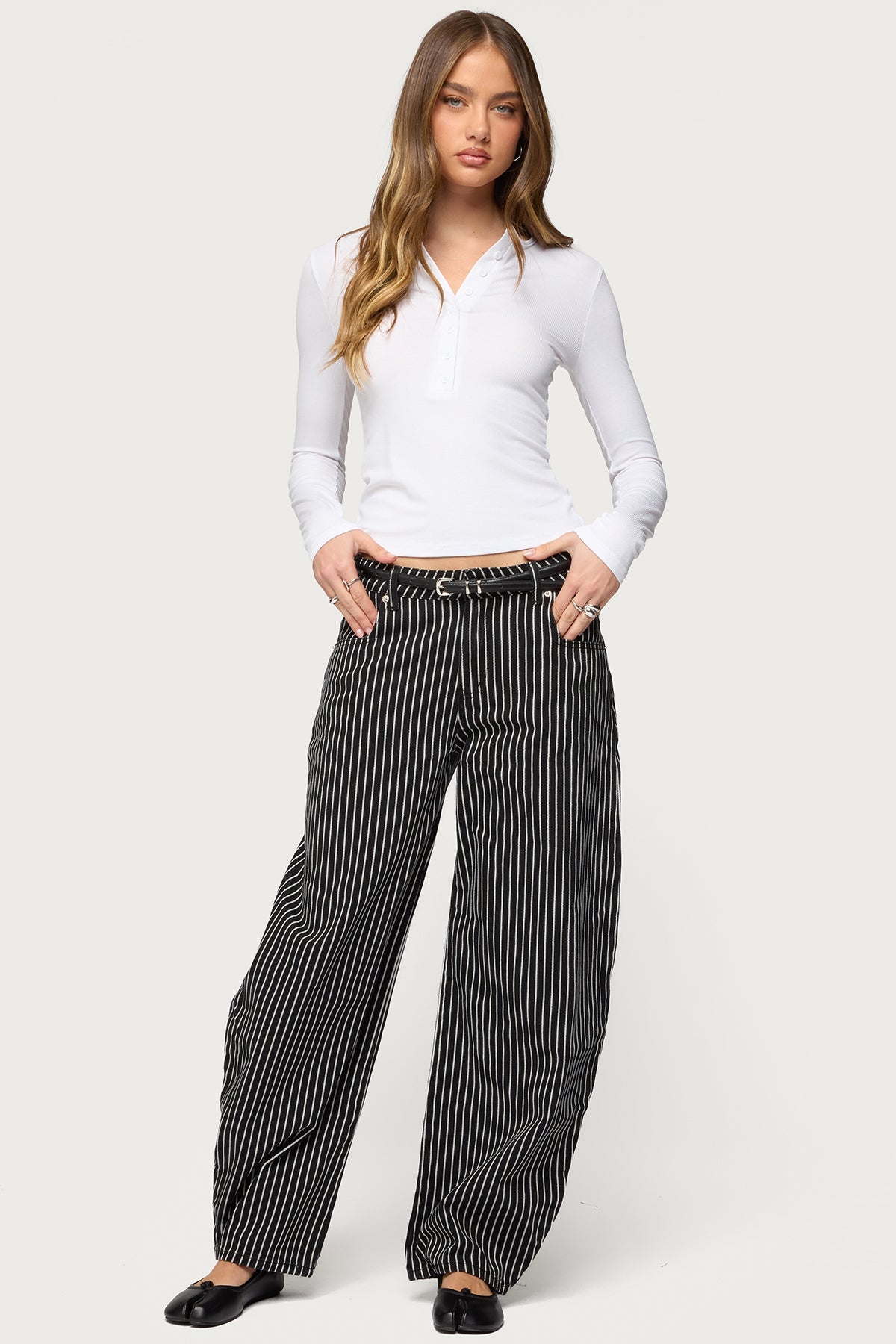 Jaelyn Ribbed Henley T Shirt