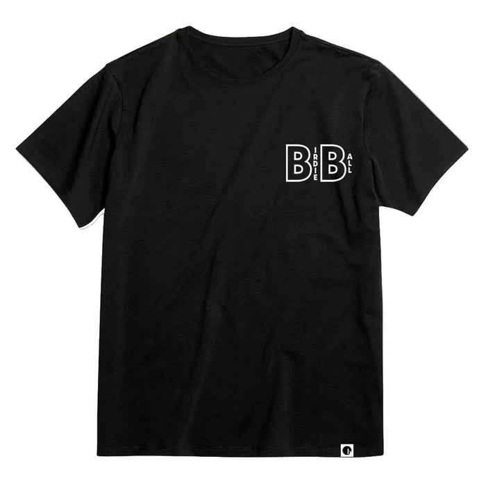 The BirdieBall T-Shirt (Unisex Black) by BirdieBall is a soft cotton-blend top with a small white โBID BALโ graphic in stylized text on the left chest.