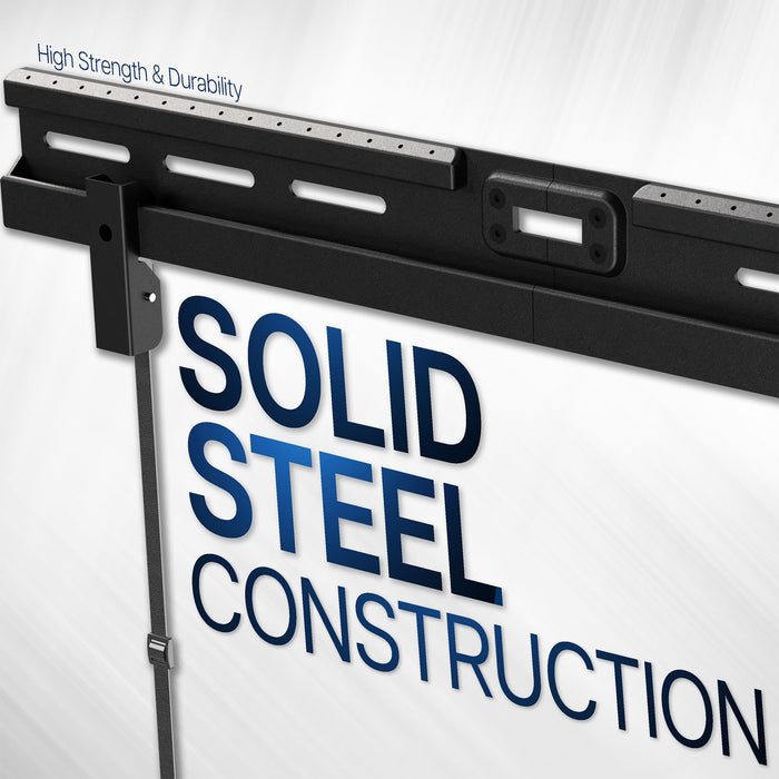 Metal bracket with text on a white background