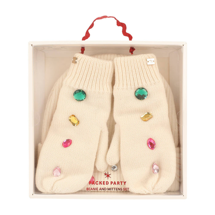 Snow Cute Sparkle Beanie and Mittens Set