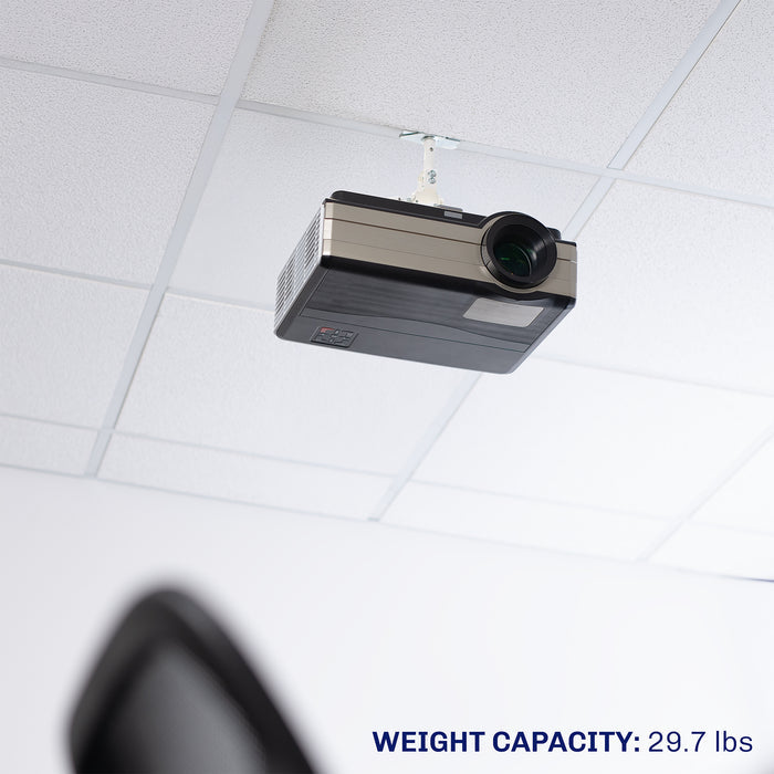 Heavy-duty drop ceiling projector mount with scissor clamp for secure overhead projector support