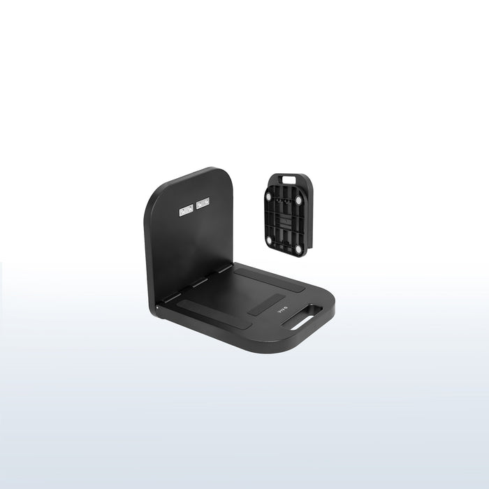 Lightweight magnetic workstation for holding laptops on steel surfaces.