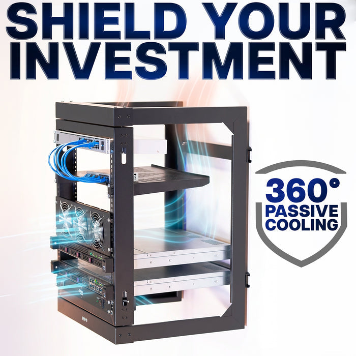 VIVO 12U Open Frame Wall Mounted Server Rack with 360 degree passive cooling