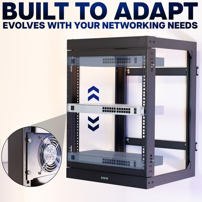 VIVO 12U Open Frame Wall Mounted Server Rack with Swing Gate, Fits 19" Devices