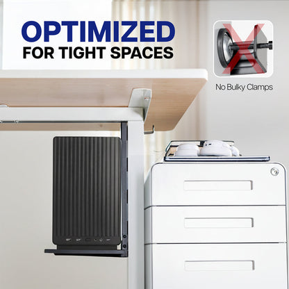 Magnetic steel shelf providing extra storage in tight spaces without taking up desk or floor space.