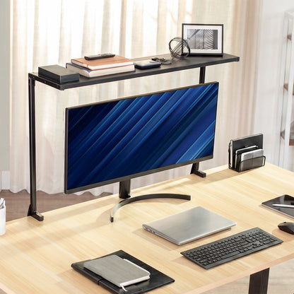 38-inch overhead desk shelf mounted above a computer monitor for organized office storage and extra workspace