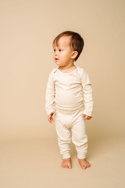 Rib Knit Long Sleeve Bodysuit - Moonstone