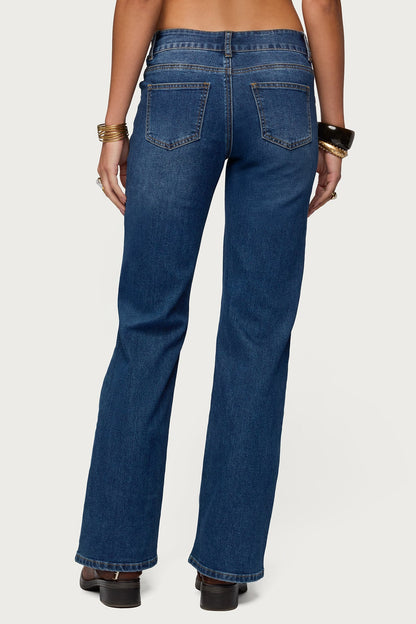 Studded Low Rise Straight Leg Jeans