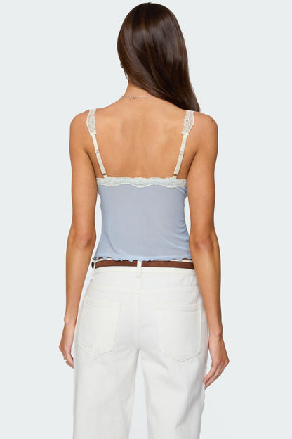 Contrast Lacey Mesh Tank Top