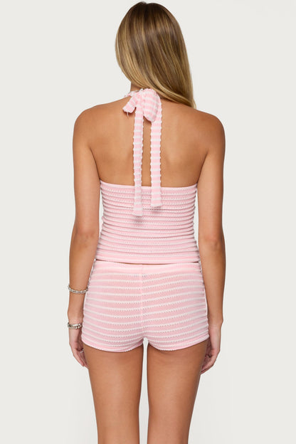 Lovina Textured Striped Halter Top