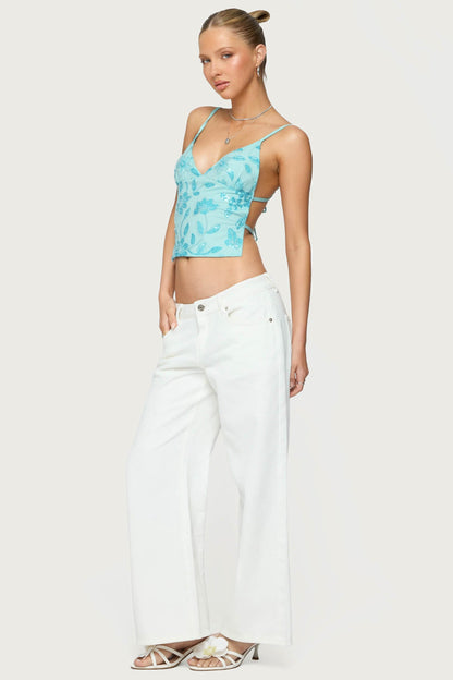 Pia Sequin Floral Backless Top