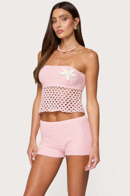 Tahna Flower Strapless Crochet Top