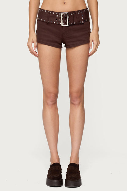 Studded Belt Denim Micro Shorts