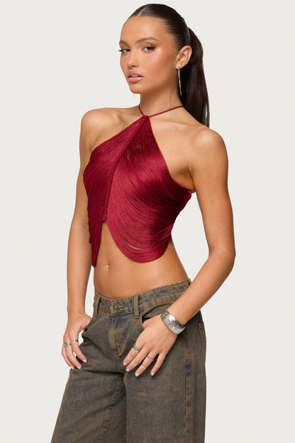 Hara Fringed Crisscross Backless Top