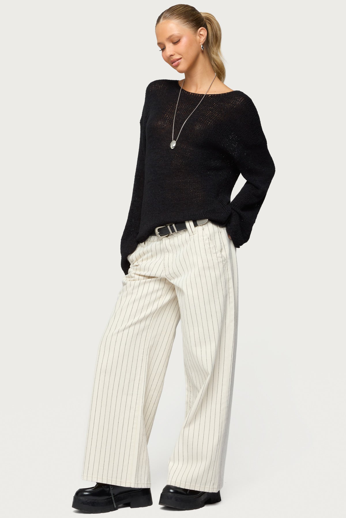 Petite Cory Striped Low Rise Baggy Jeans