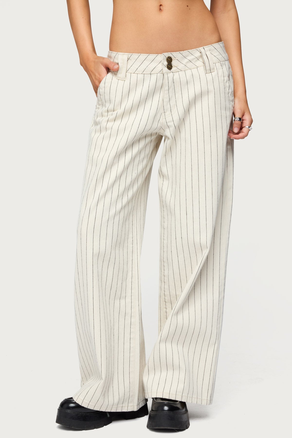 Petite Cory Striped Low Rise Baggy Jeans
