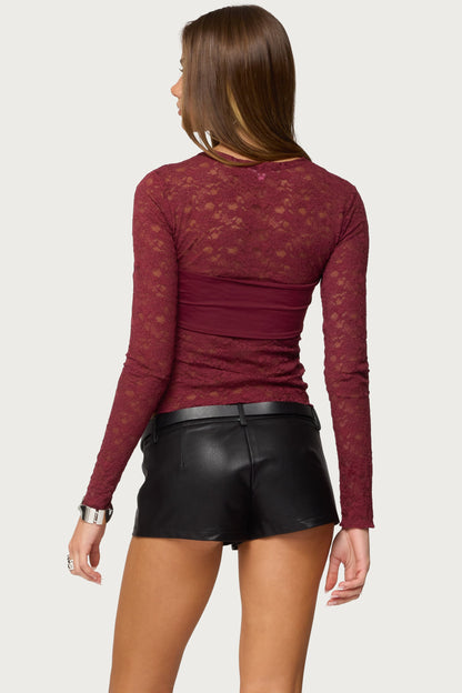 Rosette Bandeau Sheer Lace Top
