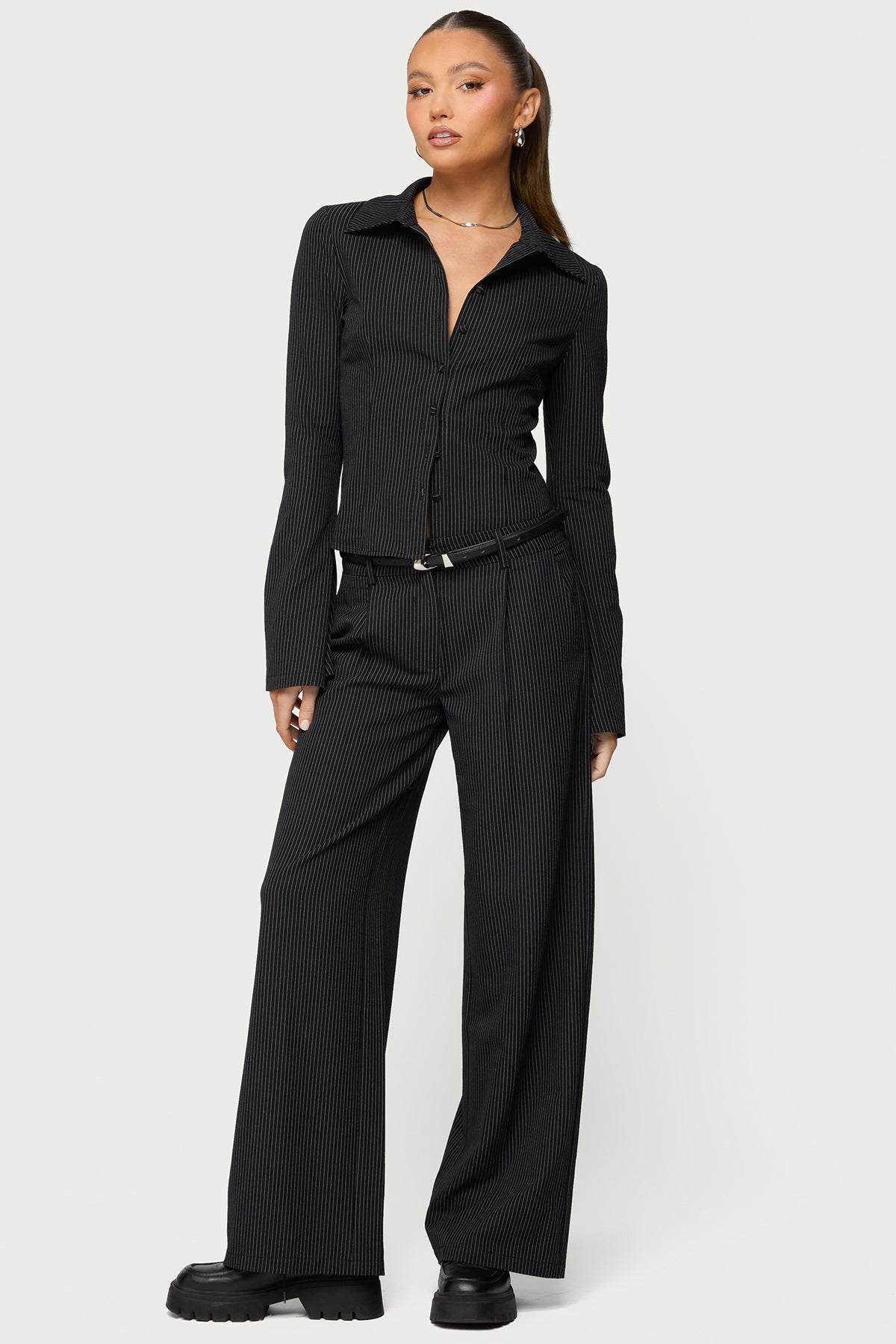 Pinstripe Tailored Button Up Shirt