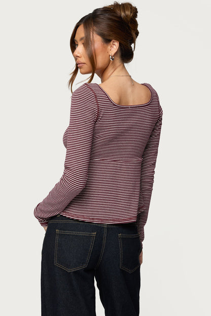 Sare Striped Babydoll Henley Top