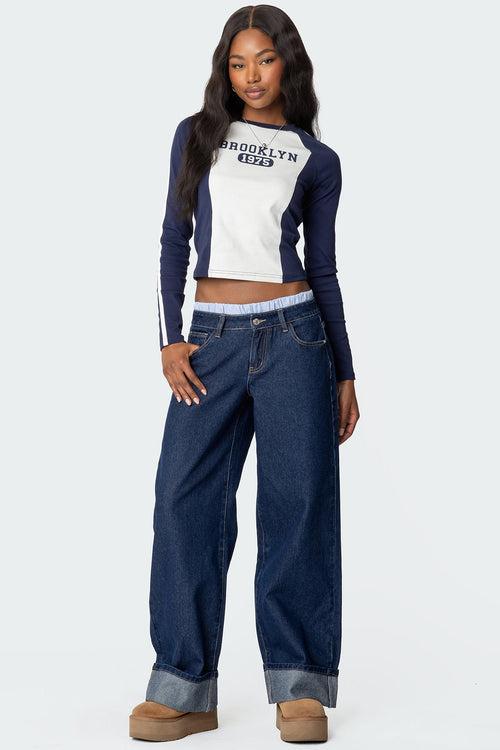Striped Boxer Detail Low Rise Baggy Jeans