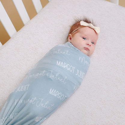 Personalized Baby Name Swaddle Blanket - Cornflower