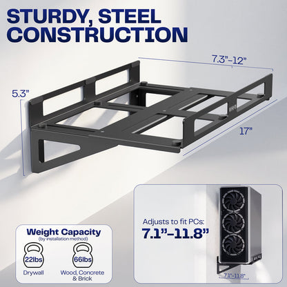 Heavy-duty steel gaming PC wall mount designed for strong and stable desktop computer tower support