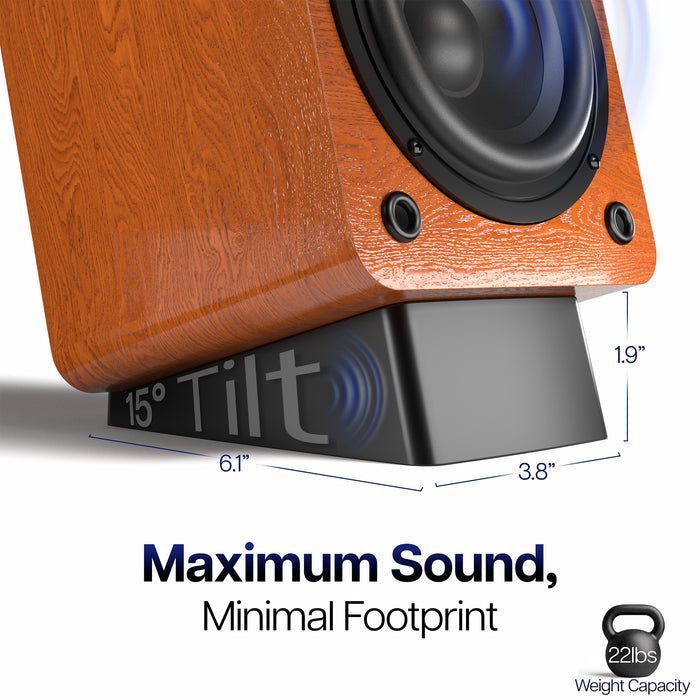 15 degree capability and measurement diagram for the Angled Desktop Speaker Stand