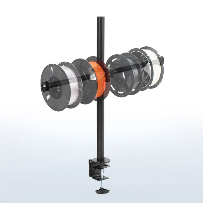 Sturdy clamp-on height adjustable reel holder for 3D printer.