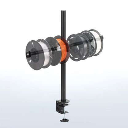 Sturdy clamp-on height adjustable reel holder for 3D printer.