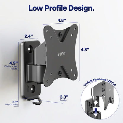 Low-profile TV wall mount positioning a 13-inch to 32-inch flat-screen display close to the wall