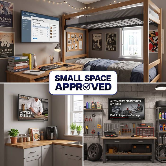 Compact wall-mounted TV bracket for saving space in bedrooms, offices, kitchens, and small living areas