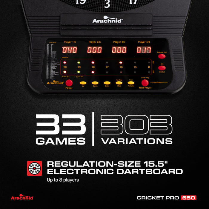 Arachnid Cricket Pro 650 Tournament-Quality Electronic Dartboard