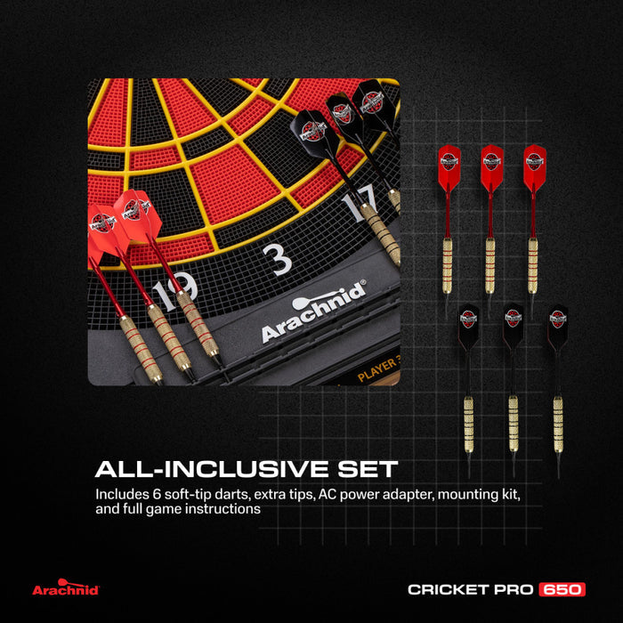 Arachnid Cricket Pro 650 Tournament-Quality Electronic Dartboard