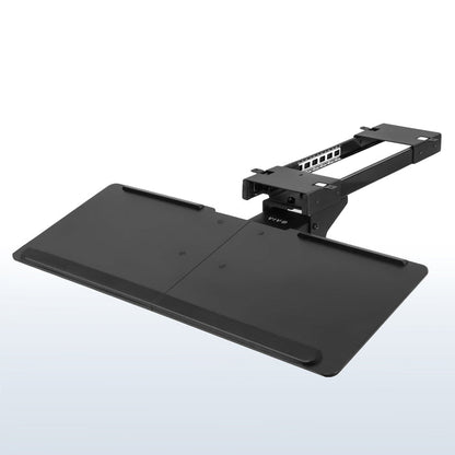 Black adjustable keyboard tray on a white background