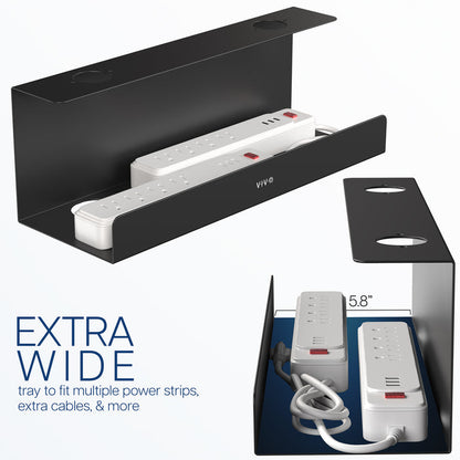 Extra deep under desk cable management tray for office storage. Low profile, sleek, and flexible with simple installation.