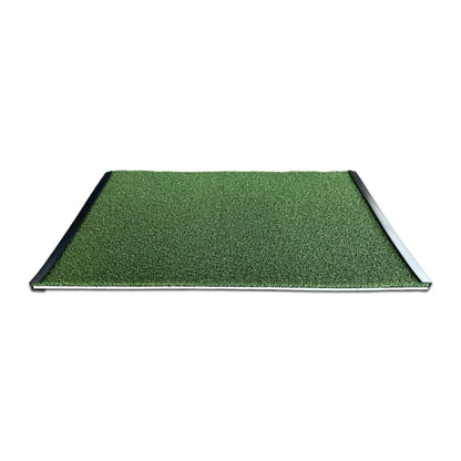 The BirdieBall Golf Stance Mat (Options Available) is a rectangular green artificial turf mat with black edges, shown on a white background. Ideal for putting green practice, it's made with durable RollTech foam.