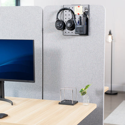 Hanging pegboard for office, home, school, workshop, and more with flexible placement options. Accessories included and zero assembly required!