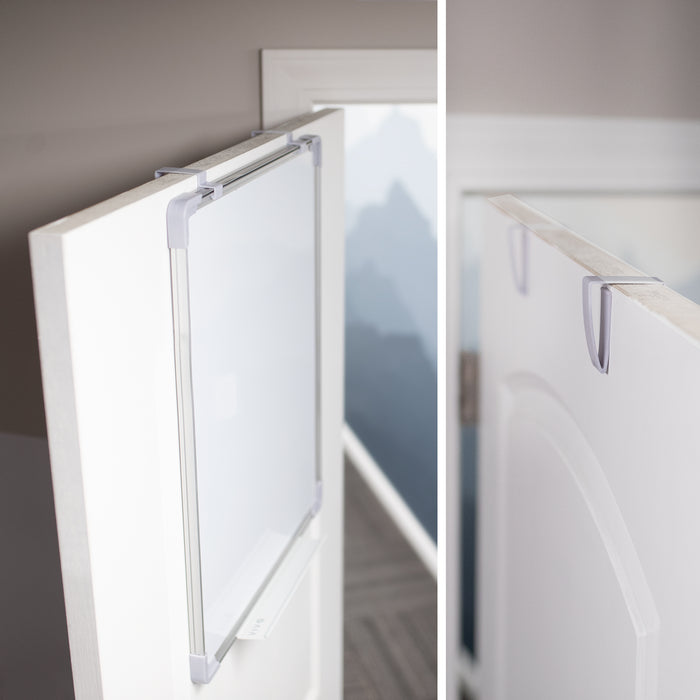 A slip-on whiteboard on the back of a door.