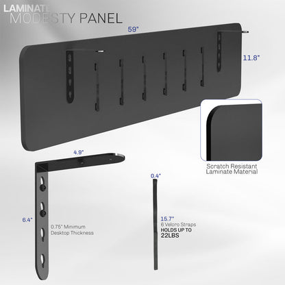 A black laminate modesty panel with text on measurements