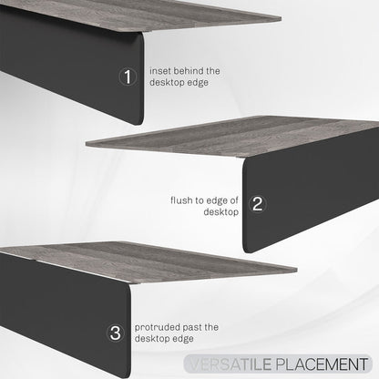 A black laminate modesty panel with versatile placement feature shown on a white background.