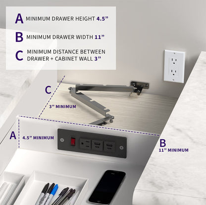 In-drawer charging station with AC outlet and USB ports.