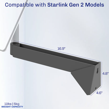 Long-armed wall mount for Starlink Gen2. Install to wood, brick, concrete or metal (hardware included)