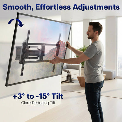 Adjustable TV wall mount with smooth telescoping extension for easy positioning of large flat-screen TVs