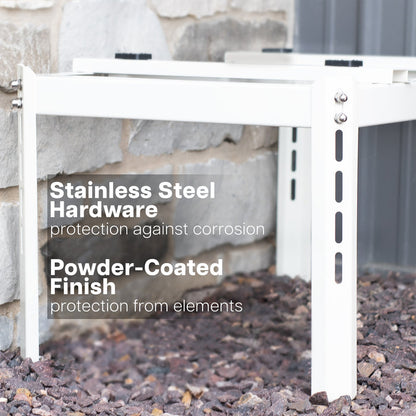 Stainless steel hardware provides protection against corrosion and powder-coated finish provides protection from elements.