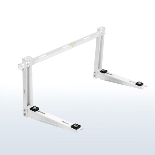 Mini split air conditioner wall mount with adjustable width and anti-vibration padding.