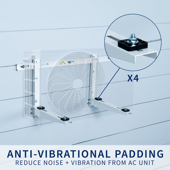 Mini split air conditioner wall mount with adjustable width and anti-vibration padding.