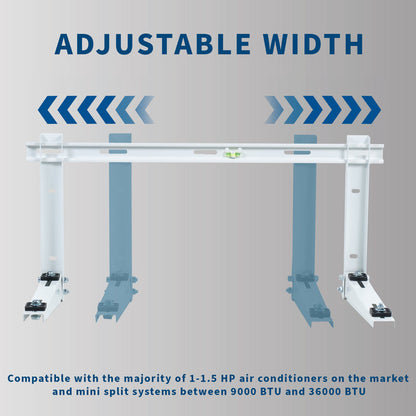 Mini split air conditioner wall mount with adjustable width and anti-vibration padding.