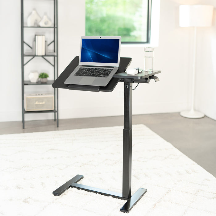Mobile laptop cart with rolling base and adjustable desktop for working comfortably from different rooms