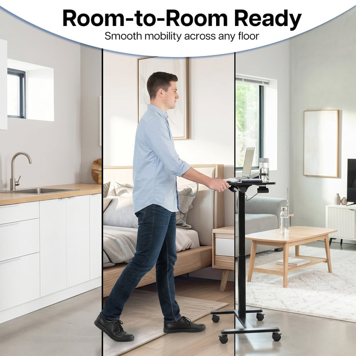 Rolling laptop cart with casters for convenient room-to-room mobility at home or in the office