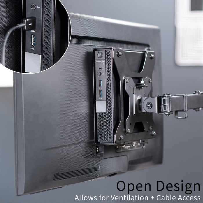 Mount Designed for Dell OptiPlex Micro with an open design for ventilation and cable access on a gray background
